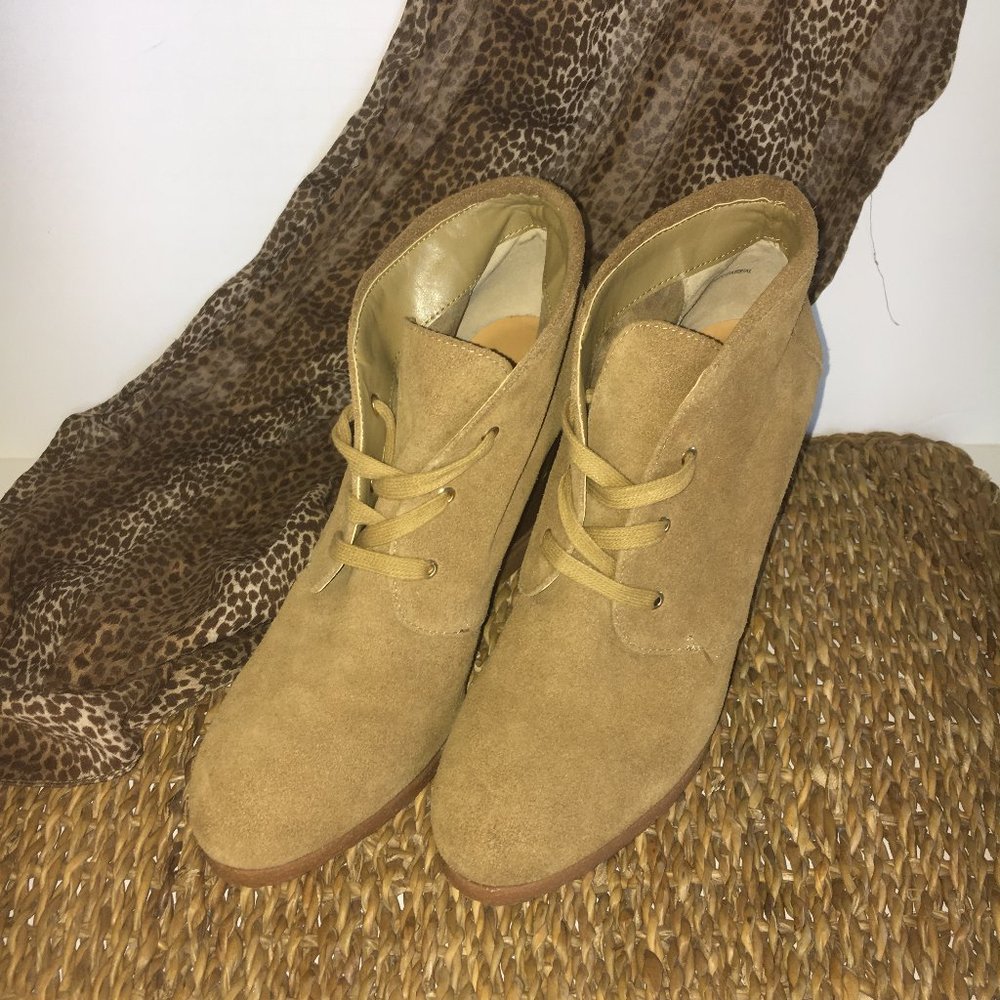 Tesori Brown Leather Suede Tie Booties Size 8.5